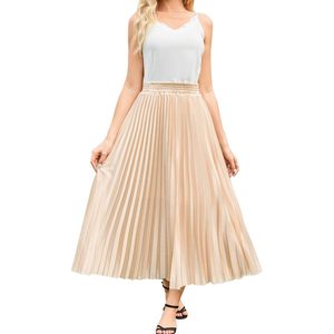 Jupe plissée mi-longue FOXA pour femme, taille haute, coupe trapèze, taille élastique, légère, décontractée, élégante, pour l'été et le travail - Product Image 4
