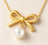 Collier pendentif nœud en acier inoxydable indien pour femme, perles Moli, bijoux dorés inaltérables pour mariage, accessoire de soirée TGXL12181