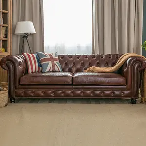 Европейский классический дизайн, мебель для гостиной, винтажный кожаный диван Честерфилд