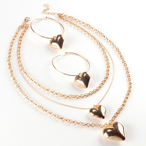 Heart Shaped Necklace Earrings <b>Bracelet</b> <b>Set</b> Gold Zinc Alloy Jewelry For Women Gift Fashion Accessory - Product Image 5