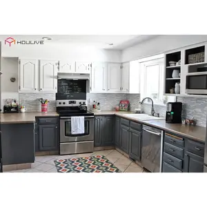 Light gray and white color solid birch wood KD RTA kitchen cabinets
