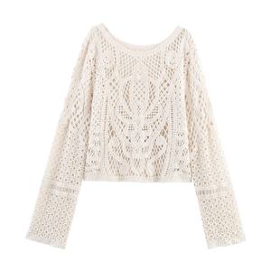 Suéter Casual de Manga Larga con Cuello Redondo Color Beige para Mujer, Transpirable, Estampado, 100% Poliéster, para Otoño - Product Image 1