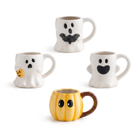 Mug en céramique Citrouille d'Halloween en gros, motif visage de fantôme, 420 ml, compatible lave-vaisselle et micro-ondes, vente en gros