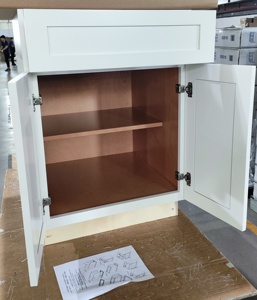 Puerta de coctelera blanca de madera maciza de diseño moderno Americano, armario de cocina, fregadero de MDF, bisagra, grifo, cajón, cesta, salpicadero de granito - Product Image 5