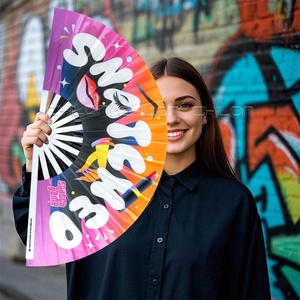 Sublimation Blanks <b>Folded</b> Polyester Bamboo <b>Fans</b> Fabric <b>Folding</b> <b>Hand</b> <b>Fan</b> - Product Image 1