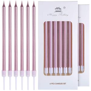 Velas de aniversário, 6 pçs/set altas e finas douradas e prateadas bolo de aniversário para decoração de festa de aniversário - Product Image 5