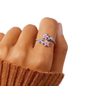 Flower Shape 925 Silver <b>Ring</b> With Purple <b>Crystal</b> Rhinestone Pave Setting Romantic Women's Everyday Wear Gemstone <b>Ring</b> - Product Image 2