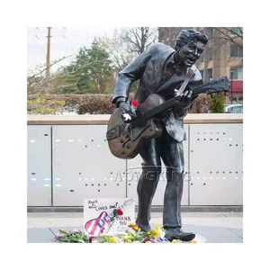 美国音乐家人物 (我们不能显示名字，担心商标) 雕塑青铜弹吉他雕像