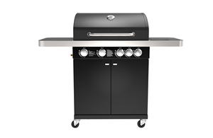 Griglia BBQ <span class=keywords><strong>a</strong></span> <span class=keywords><strong>Gas</strong></span> in Acciaio Inox <span class=keywords><strong>per</strong></span> <span class=keywords><strong>Esterni</strong></span> con Ruote Frenanti, Griglia di Cottura in Ghisa Certificata CE 82x43cm, Doppio Strato Nero Lucido - Product Image 4
