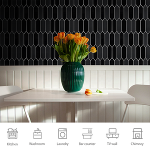 New Design Black Mirror and Matte Elongated Hexagon SPC Mosaic <b>Tile</b> Self Adhesive Mosaic <b>Tiles</b> for Kitchen Washroom - Product Image 2