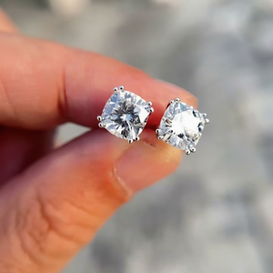 1ct Cushion Cut Lab Grown Diamond <b>Stud</b> Earrings: 14K Gold Solitaire - Product Image 1