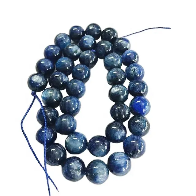 Perles en Kyanite naturelles, perles de forme ronde, lisses, pierres précieuses bleues, livraison gratuite