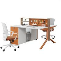 Bureau d'ordinateur modulaire en bois avec armoire de rangement |   Poste de travail minimaliste moderne et modulable pour bureau à domicile deux places