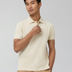 Polo en piqué de coton à manches courtes pour homme, couleur unie, décontracté, respirant, tricoté, coupe classique - Product Image 1