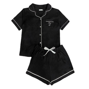 Conjuntos de <span class=keywords><strong>pijama</strong></span> de algodón para mujer, nuevo diseño de lujo, <span class=keywords><strong>pijama</strong></span> de algodón suave y acogedor, ropa de dormir para mujer, <span class=keywords><strong>pijama</strong></span> de algodón <span class=keywords><strong>Pima</strong></span> negro de 2 piezas - Product Image 5
