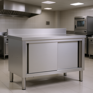 Table de travail en acier pour cuisine commerciale 39,4x19,7x37,4-38,2 Portes coulissantes en acier inoxydable Modèle D0100HH7L76 - Product Image 2