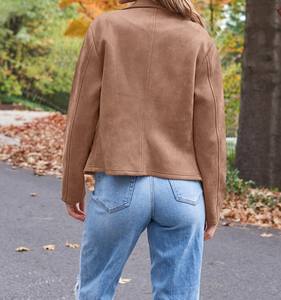 Veste en simili cuir pour femme, manteau court à devant ouvert pour l'automne, l'hiver et le printemps, style cardigan - Product Image 5