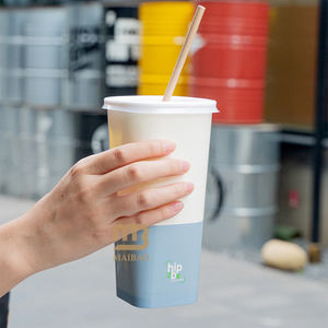 <span class=keywords><strong>Gobelet</strong></span> en <span class=keywords><strong>carton</strong></span> kraft jetable à emporter écologique biodégradable avec logo personnalisé boisson chaude froide thé café carré en papier avec <span class=keywords><strong>distributeur</strong></span> de bavette - Product Image 2