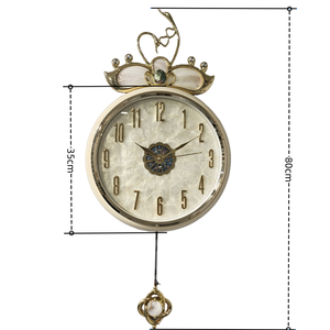 <span class=keywords><strong>Horloge</strong></span> <span class=keywords><strong>murale</strong></span> élégante de style français, <span class=keywords><strong>horloge</strong></span> <span class=keywords><strong>murale</strong></span> décorative haut de gamme en blanc crème et or avec détail en nacre - Product Image 2