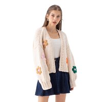 Fournisseur en gros de cardigans en tricot pour femmes, à ouverture devant, épais, brodés à la main, à fleurs, colorés, décontractés