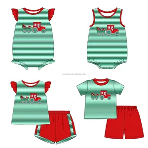 Butik pakaian anak-anak, setelan pakaian lengan pendek semangka applique bayi laki-laki Musim Panas 2024