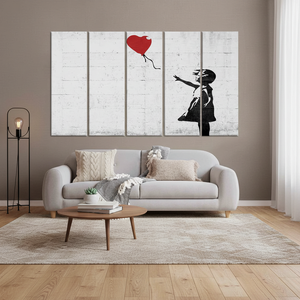 Obra de arte impresa en lienzo: Niña de Banksy con globo de corazón, JUEGO DE 5 LIENZOS - Product Image 3