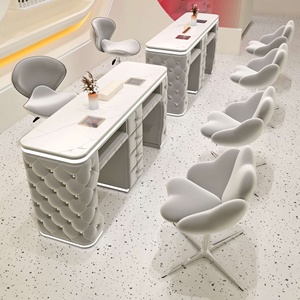 Luxury Bubble Tufted <b>Nail</b> Table Marble Top Manicure <b>Desk</b> With LED Light Drawers for Beauty <b>Nail</b> Salon - Product Image 3