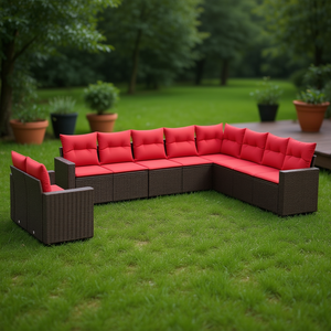 Ensemble de canapés de patio en polyrotin marron avec coussins, 10 pièces, mobilier de jardin extérieur, design contemporain, structure en osier - Product Image 2