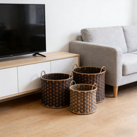 Panier de rangement ovale moderne en rotin PE écologique et flexible avec poignées, haute qualité, personnalisable, fabrication de précision, pour salon et buanderie