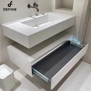 Sélections de Style sous le meuble-lavabo de salle de bain avec dessus en pierre blanche