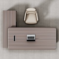 Conjunto de Silla y Escritorio Ejecutivo en Forma de L Pequeño, Muebles de Oficina de Lujo con Acabado en Madera Beige de Alta Gama