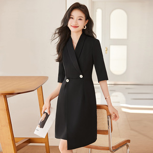Women's Suit Dress Natural Waist Sheath Solid Color Notched Neckline Polyester Career Work Uniform - Product Image 2