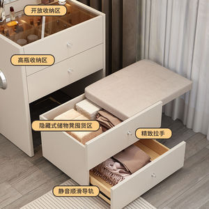 Modern Flip Top Dressing Table With <b>Lighted</b> Mirror Integrated Storage Bedroom <b>Vanity</b> Creamy Style - Product Image 2