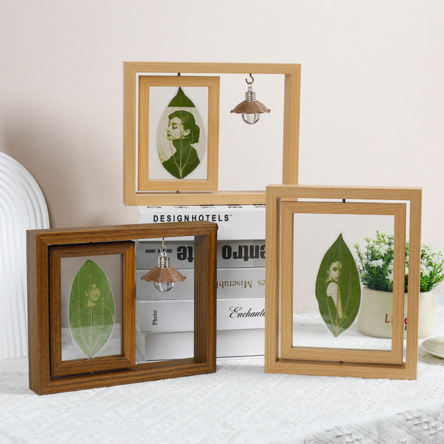 Rotating Leaf-Carved Photo Frame with LED Display Stand - Multifunctional Decor Holder