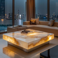 Table basse en marbre onyx sur mesure, design moderne, style contemporain, carrée, pierre naturelle