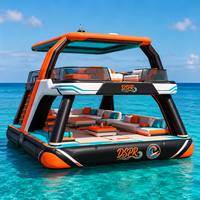 Plateforme flottante gonflable avec table de bar, canapé et parasol pour lac, plage, yacht, marina, fête, détente