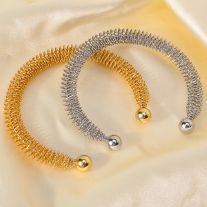 18K Gold Plated Stainless Steel Spring Twist <b>Cuff</b> <b>Bracelet</b> for Women - Product Image 3