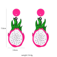 Eenvoudige Zoete Fruit Hanger Hars Oorbellen Pitaya Acryl Oorbellen Partij Sieraden Groen Blad Zwart Gespikkeld Wit Roze 1 Paar
