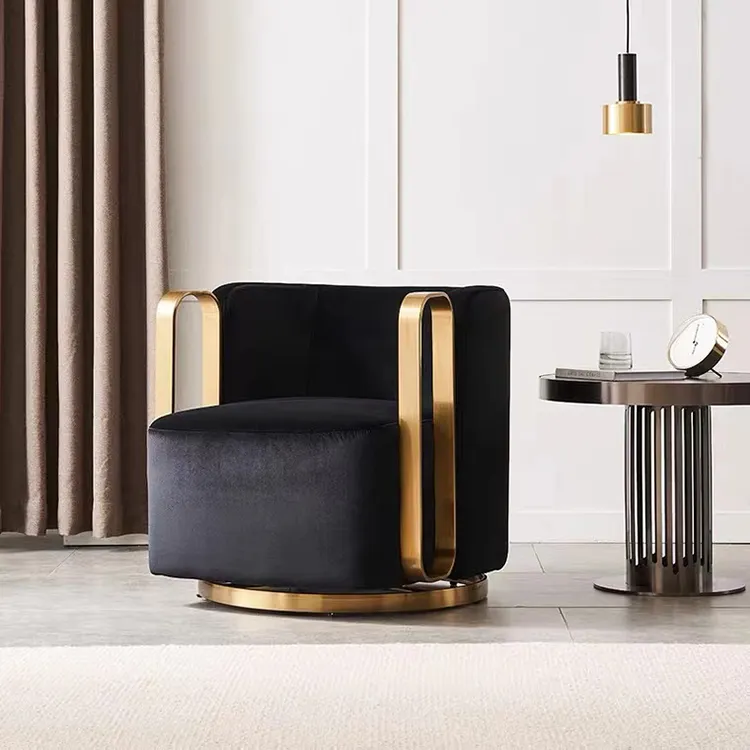 Moderne Stoffen Lounge Draaibare Fauteuil Luxe Goud Metalen Frame Fluwelen Enkele Bank Stoel Voor Woonkamer Meubels