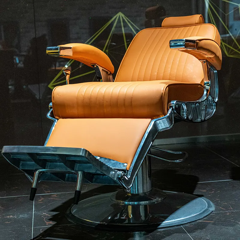 Chaise de Salon de coiffure en cuir noir de haute qualité, Salon de coiffure en métal