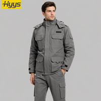 Veste de travail d'hiver robuste avec capuche matelassée, uniforme de travail multi-poches et pantalon cargo pour la construction