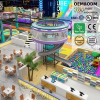 Équipement personnalisé pour centre de divertissement familial intérieur, thème cube néon, trois toboggans, tour multi-niveaux, méga piscine à balles pour tout-petits