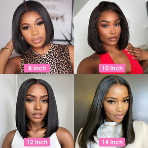 วิกผมบ๊อบสั้นตรงสั้นสีดำธรรมชาติวิกผมเวียดนามแบบผ่าทื่อ8-16นิ้ว5X5 13x4 13X6 - Product Image 6