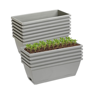 Pot de fleurs rectangulaire en plastique PP écologique au design moderne avec trous de drainage (capacité 1-3L) pour utilisation sur le bureau (gris) A-ONE - Product Image 1
