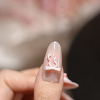 Faux ongles à presser en amande, rose nude, avec nœud 3D et motif étoile, style French, réutilisables, couvrance totale, prêts à poser