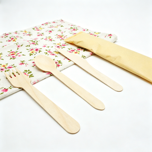 Lot de couverts jetables en bois de bouleau, cuillère, fourchette, couteau 160mm 165mm, avec emballage personnalisé, biodégradable, vente en gros - Product Image 1