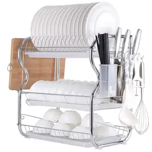 Organisateur de cuisine de comptoir en métal 2 couches égouttoir à vaisselle de cuisine porte-ustensiles rangement de bol