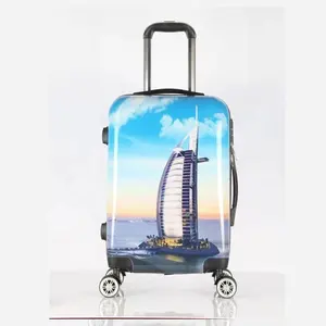 Низкая цена, наборы чемоданов с принтом логотипа, Дорожный чемодан из АБС/поликарбоната с колесами 360 градусов, набор чемоданов на заказ