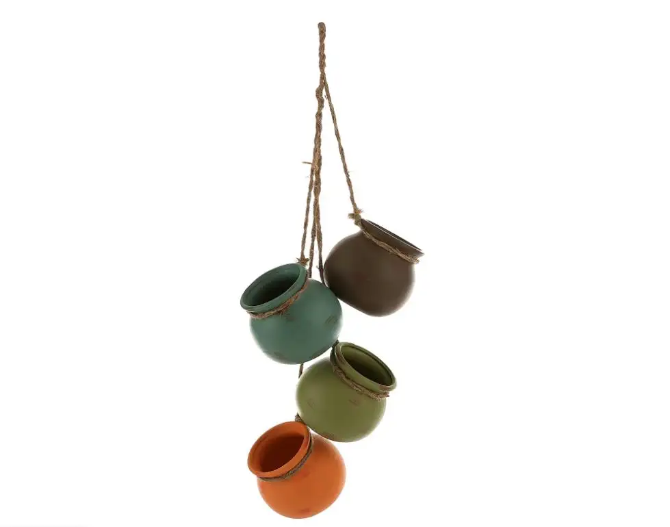 Bungelende Zuidwesten Woestijn Kleur Keramische 4 Pot Set, Muur Of Plafond Mount Opknoping Mini Plantenbakken