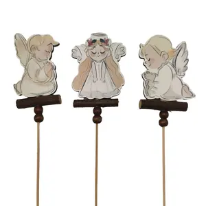 hot sale wooden christmas angel style stick new year days decoration mini pick for garden